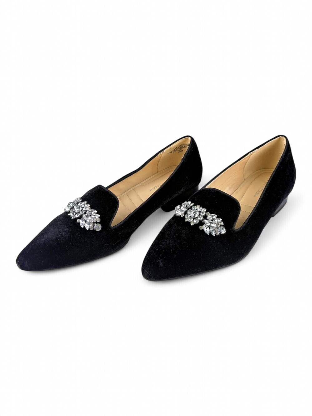 Adrienne Vittadini Black Velvet Jeweled Pointed Toe Flats Sz 9.5
